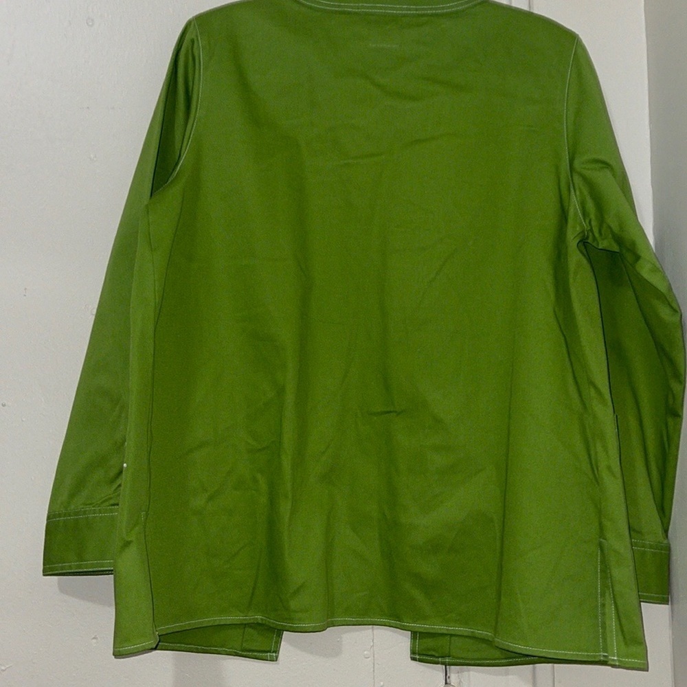 Bob Mackie Green Cotton Denimlike rare Open embroidered Cardigan Jacket - Picture 3 of 12